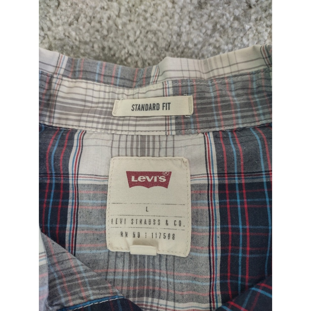 Levi's Western Pearl Snap Shirt Men‎ Large Modern Plaid Gray Red Blue Western - Picture 2 of 10